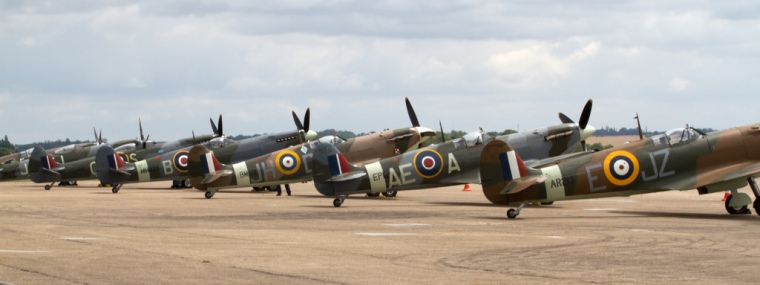 Generations of Spitfires ready to scramble from Duxford's pan. Image: Tony Hisgett, Flickr